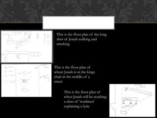 This is the floor plan of the long
shot of Jonah walking and
smoking
This is the floor plan of
where Jonah is in the kings
chair in the middle of a
street
This is the floor plan of
when Jonah will be teaching
a class of ‘roadmen’
explaining a lyric.
 