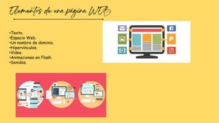 •Texto.
•Espacio Web.
•Un nombre de dominio.
•Hipervínculos.
•Video.
•Animaciones en Flash.
•Sonidos.
 