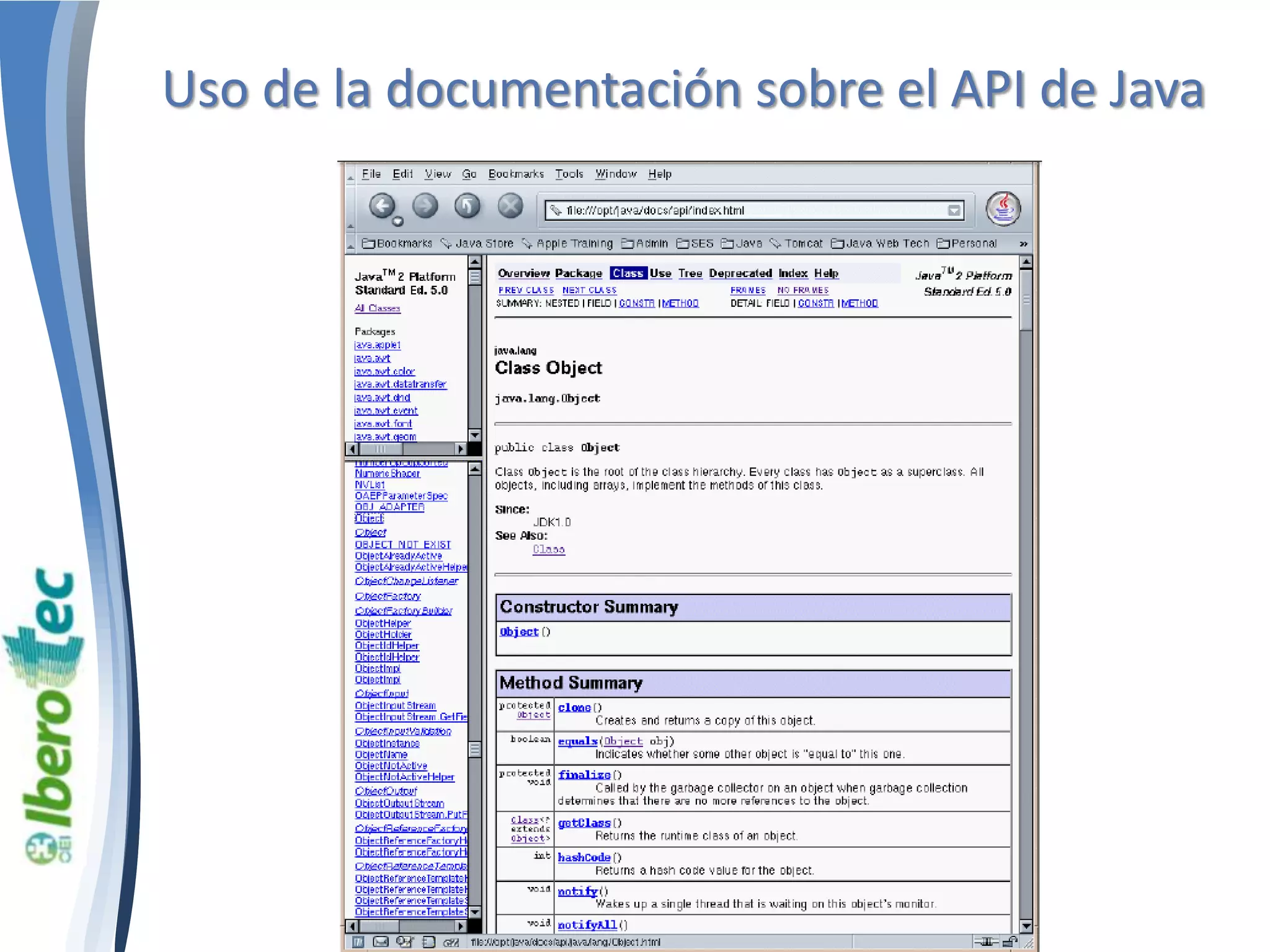Uso de la documentación sobre el API de Java 
 