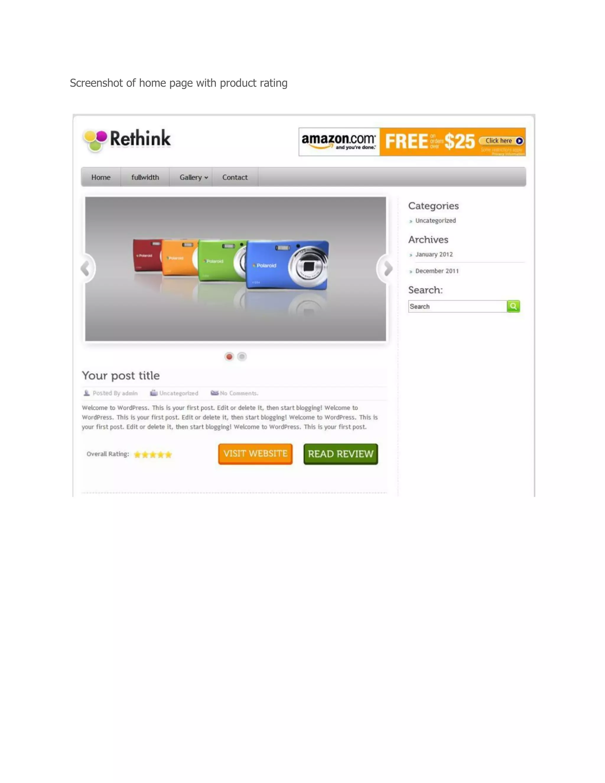 Screenshot of home page with product rating
 