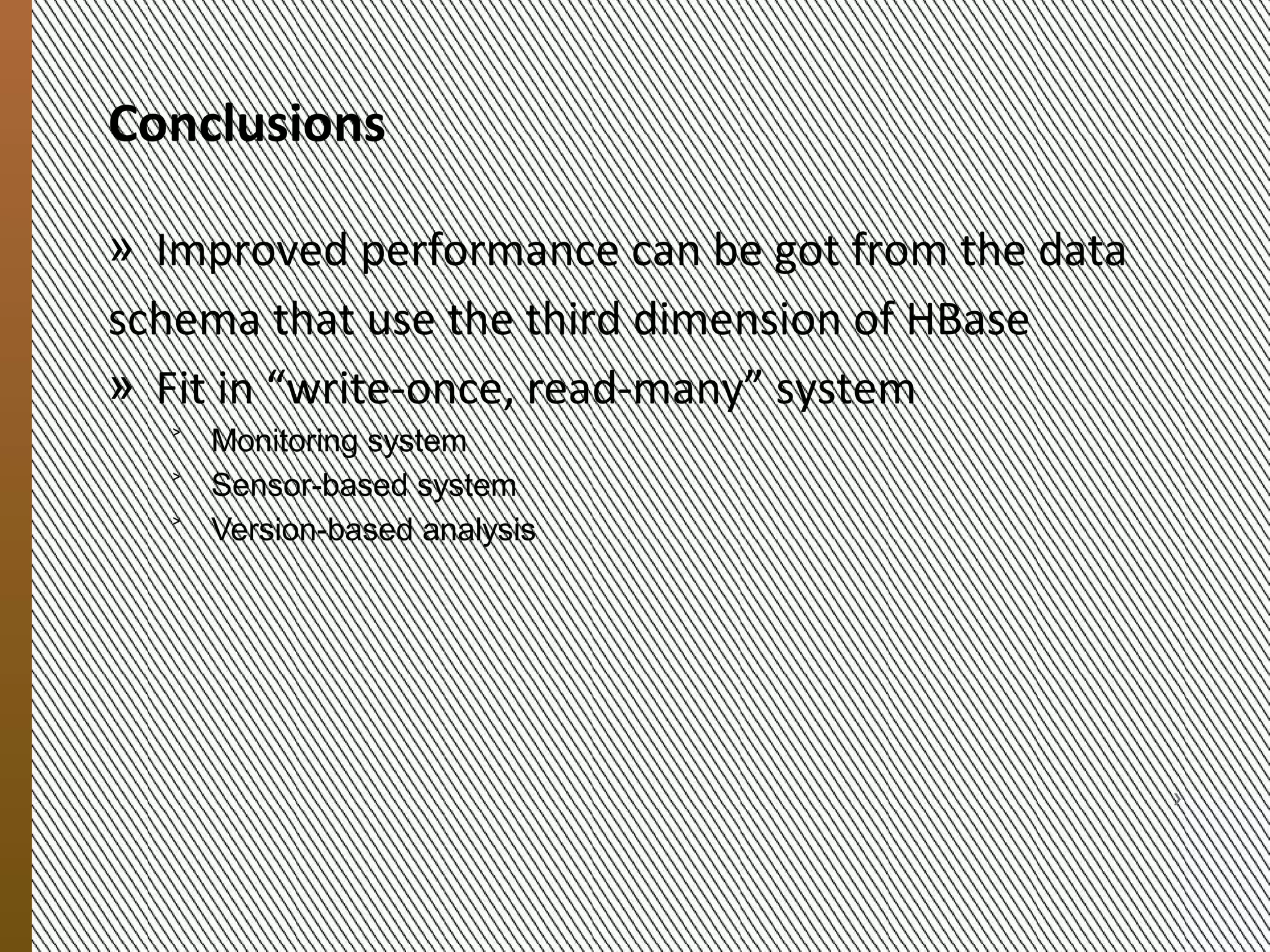 Query3 of Cosmology Dataset
            » Get the values of a property: star:eps
            » for a set of particle IDs: a continuous range particle IDs
            » across the selected snapshots
               ˃ 10;[24]
               ˃ 10; [24,512],
               ˃ 10;[24,60,128,512]
               ˃ 10;[24,29,60,84,128,512]
               ˃ 10;[24,36,45,60,84,128,216,512]
               ˃ 50;[24,29,84,512]
               ˃ 50;[24,29,36,45,60,84,128,216,512]
               ˃ 100;[24,29,36,45,60,84,128,216,512]
9/20/2012




               ˃ 150;[24,29,36,45,60,84,128,216,512]

                   MESOCA 2012                                             19
 