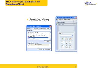 MCA Konvy CTI-Funktionen  im Sametime-Client Adressbuchdialog 