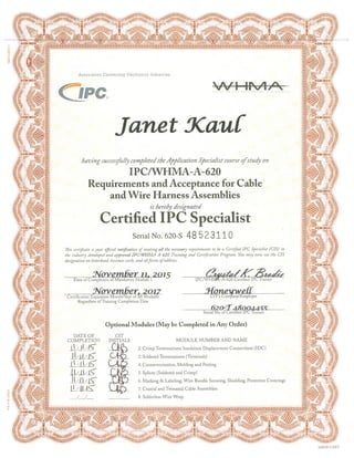 Janet Kaul IPC-620 Certified