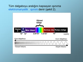 Tüm dalgaboyu aralığını kapsayan ışınıma
elektromanyetik ışınım denir (şekil 2).
 