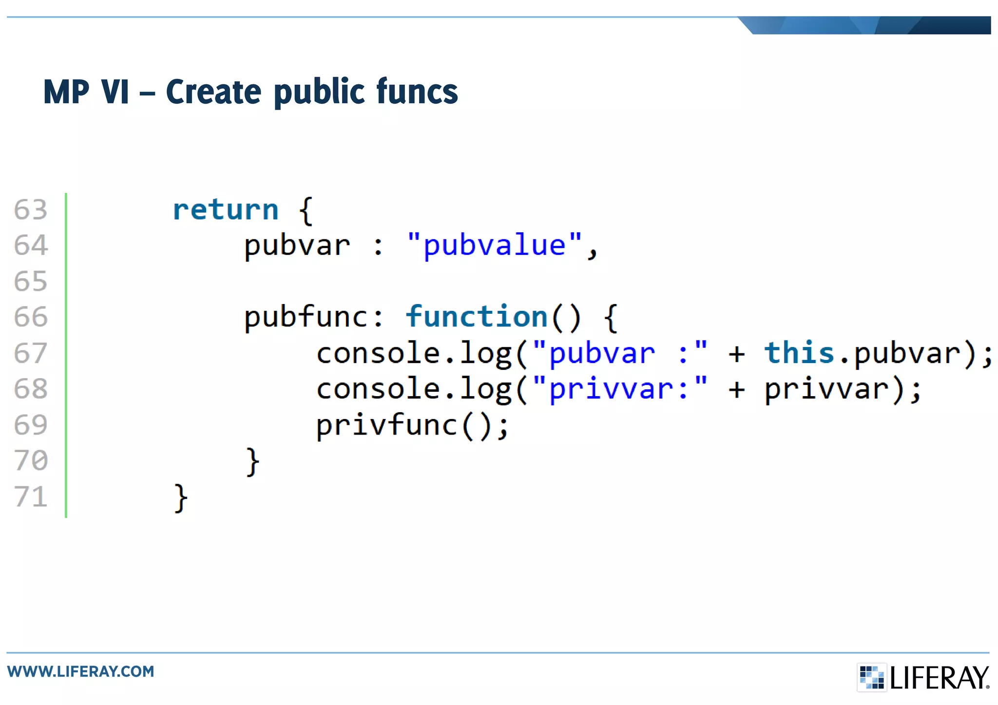MP VI – Create public funcs
 