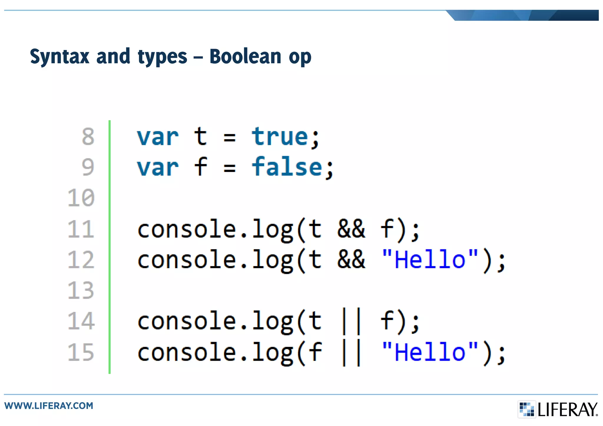 Syntax and types – Boolean op
 