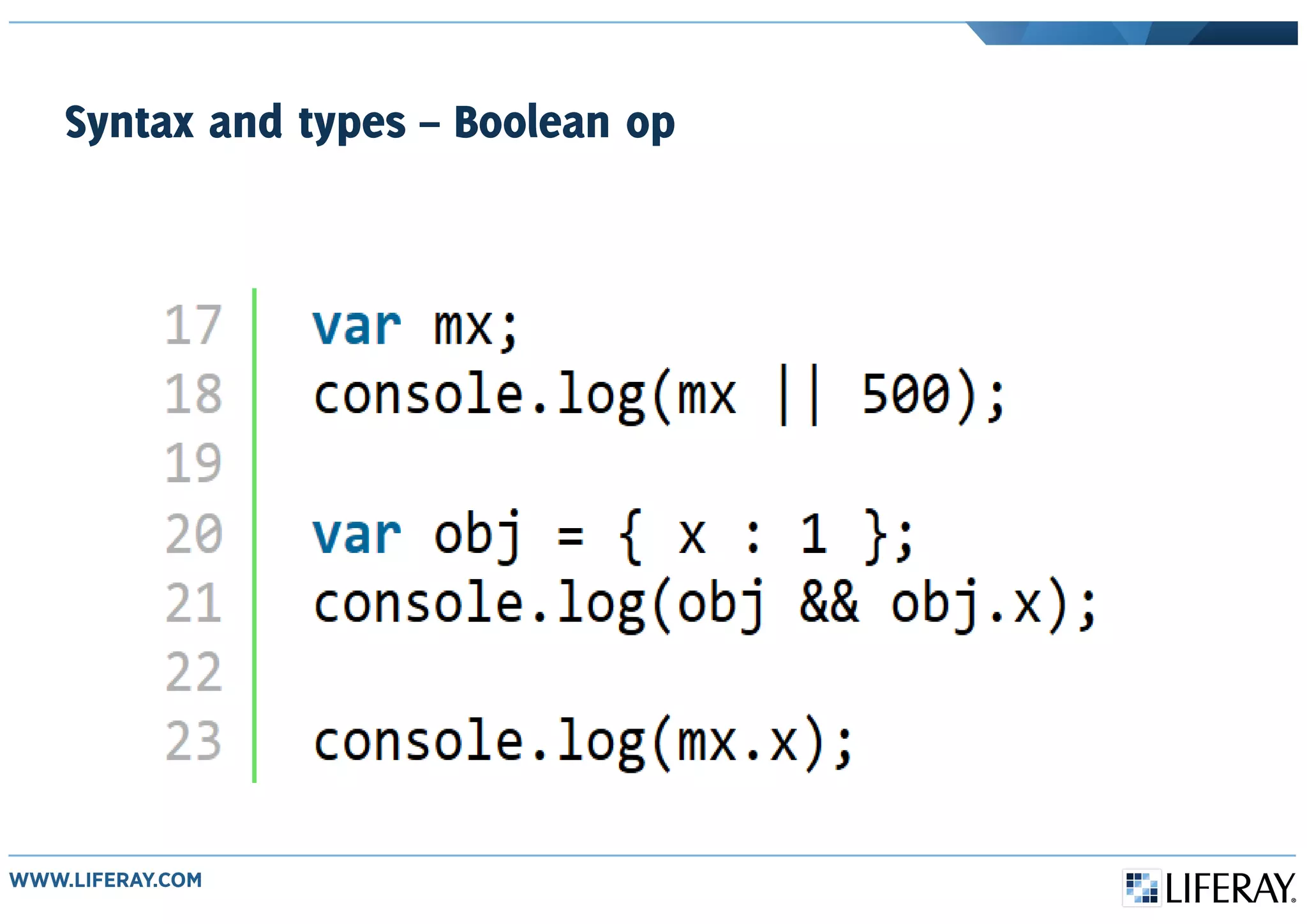 Syntax and types – Boolean op
 