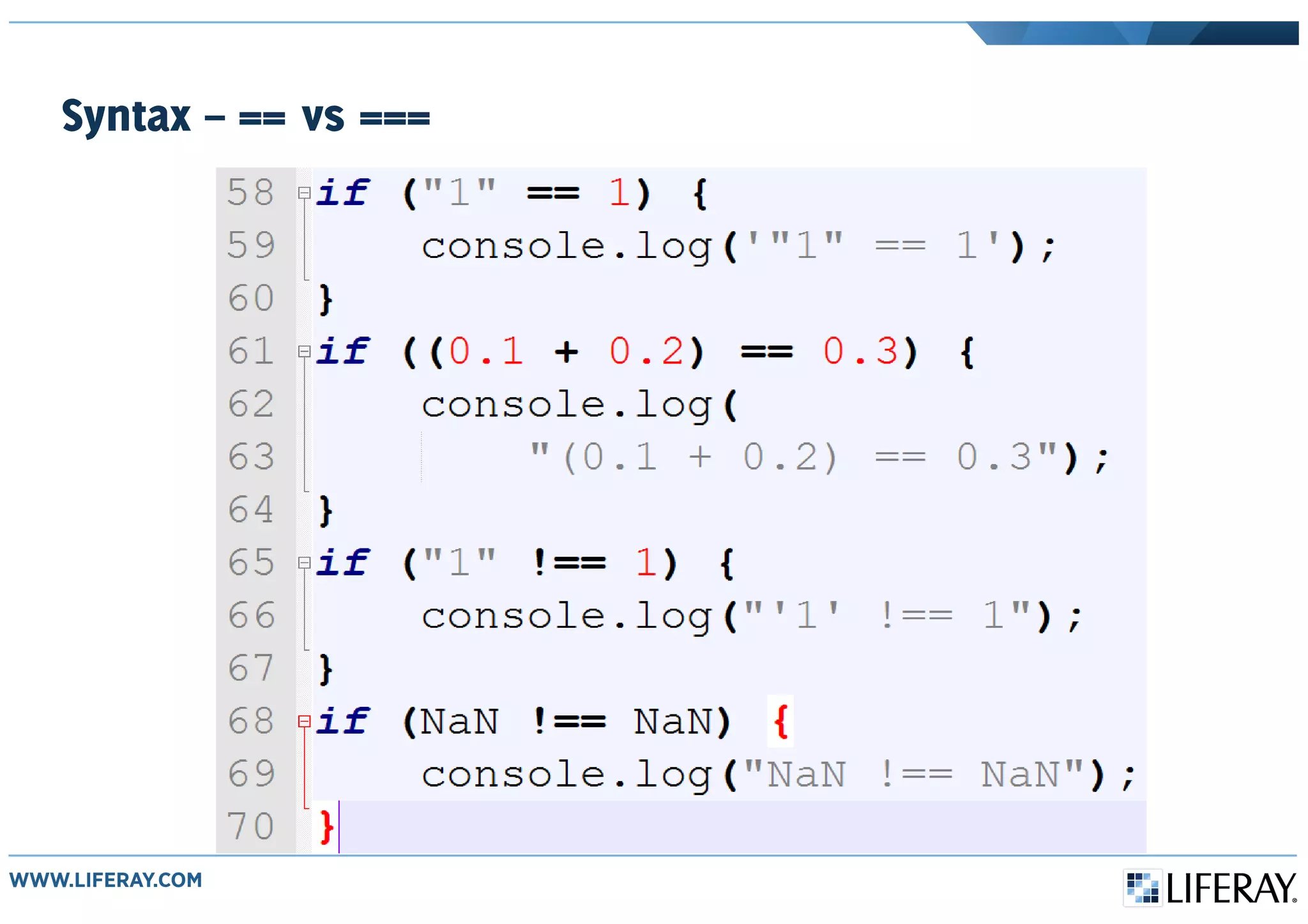 Syntax – == vs ===
 