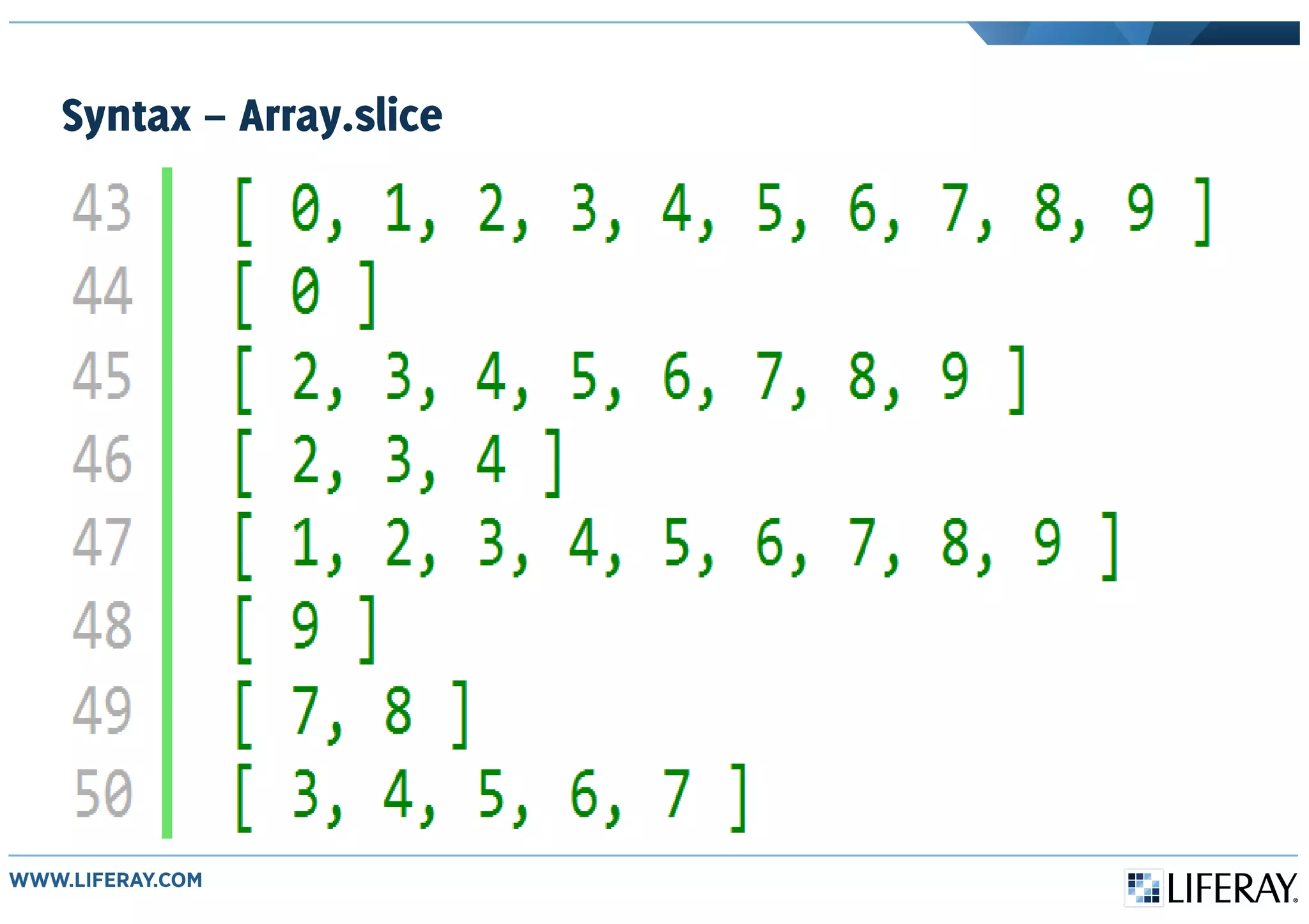 Syntax – Array.slice
 