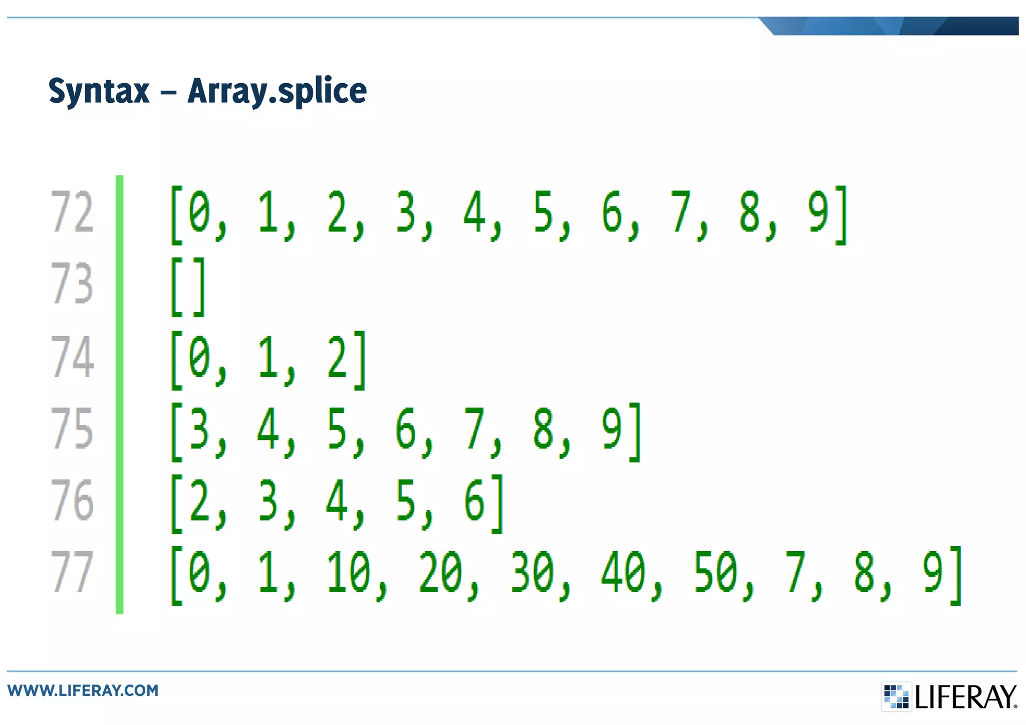 Syntax – Array.splice
 