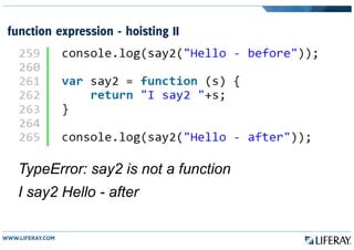 function expression - hoisting II
TypeError: say2 is not a function
I say2 Hello - after
 