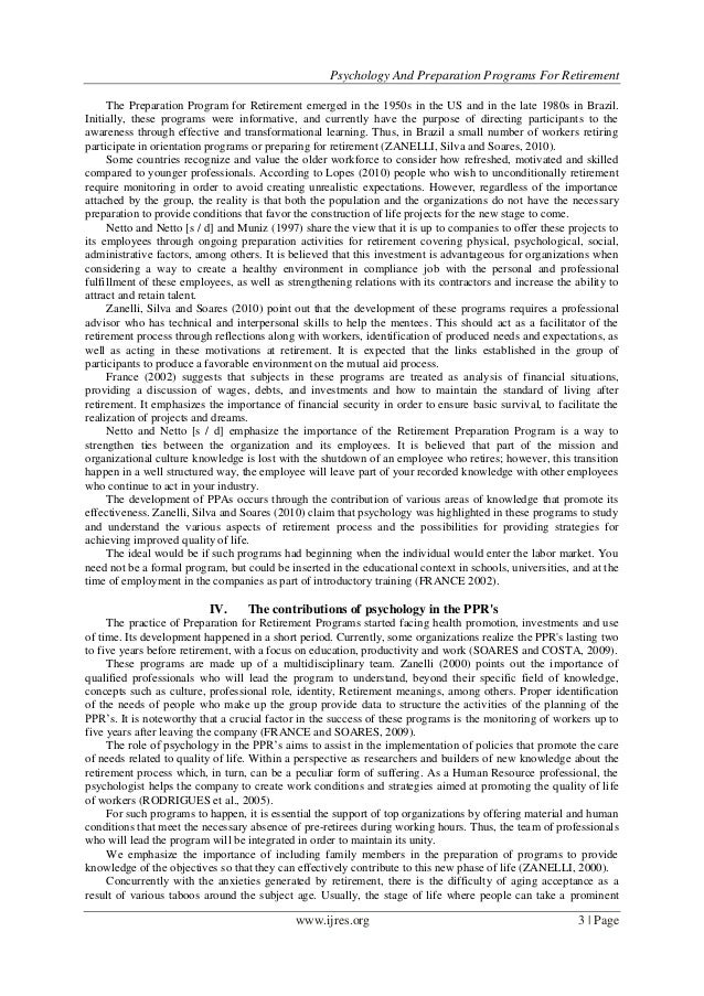 Psychology and Preparation Programs for Retirement
