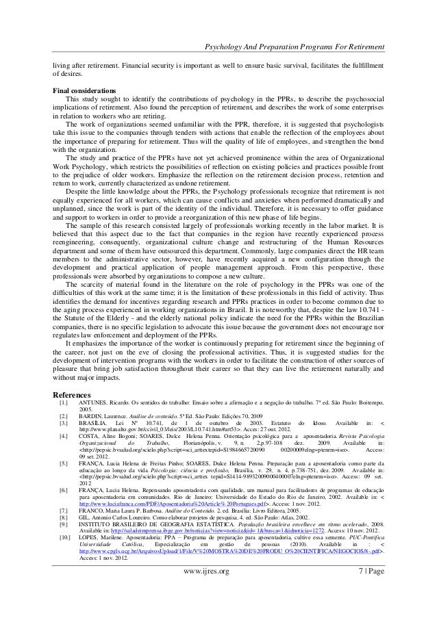 Psychology and Preparation Programs for Retirement