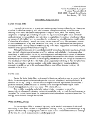 Social Media Diary & Analysis. ChelseaWilliams | DOCX