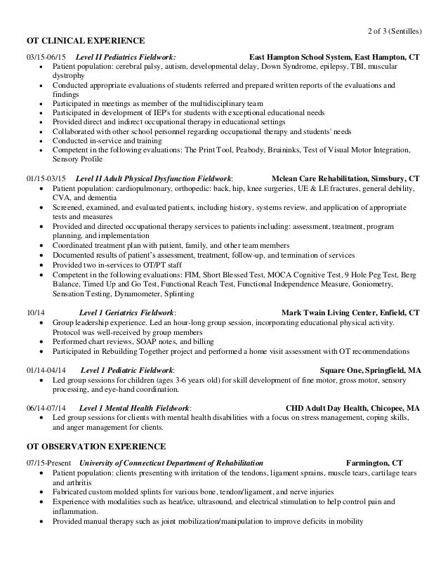 Occupational therapy student resume
