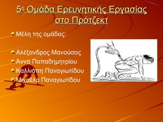 55ηη
Ομάδα Ερευνητικής ΕργασίαςΟμάδα Ερευνητικής Εργασίας
στο Πρότζεκτστο Πρότζεκτ
Μέλη της ομάδας:
Αλέξανδρος Μανούσος
Άννα Παπαδημητρίου
Καλλιόπη Παναγιωτίδου
Μιχαέλα Παναγιωτίδου
 