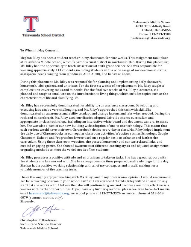 recommendation letter 1 science teacher recommendation letter
