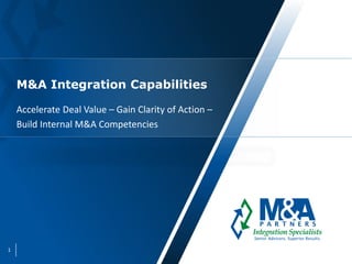 All Rights Reserved © 2014, M&A Partners11
M&A Integration Capabilities
Accelerate Deal Value – Gain Clarity of Action –
Build Internal M&A Competencies
 