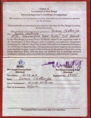 SUPERVISOR CERTIFICATE OF COMPETENCY