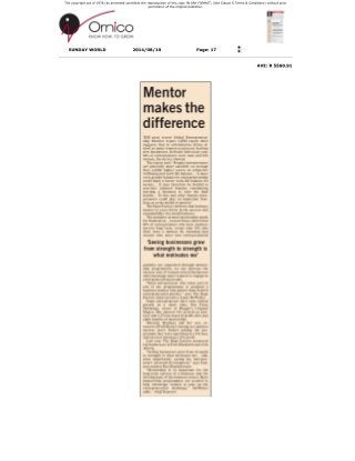 Mentors make the difference. 2014_08_10 Sunday world