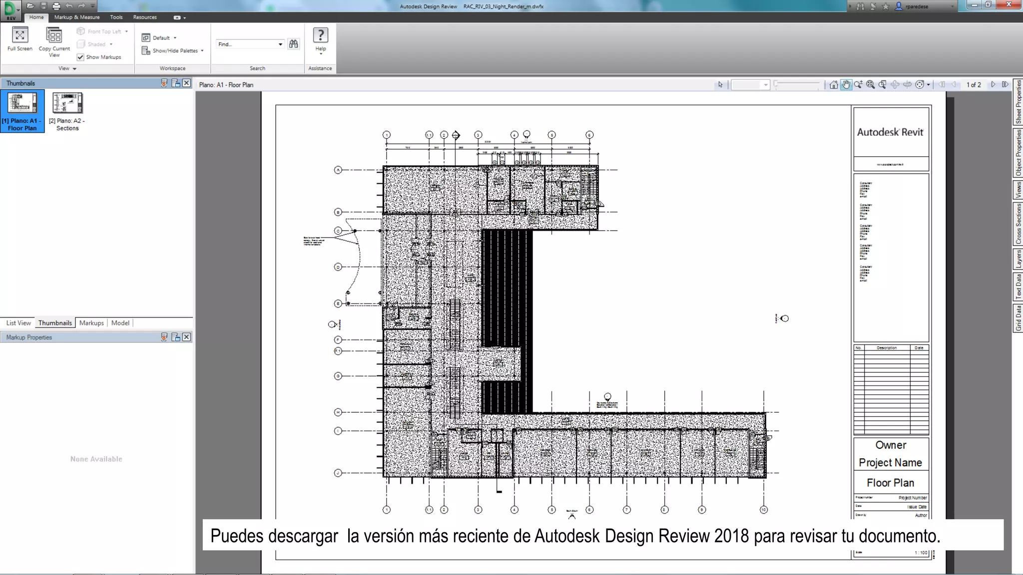 Puedes descargar la versión más reciente de Autodesk Design Review 2018 para revisar tu documento.
 