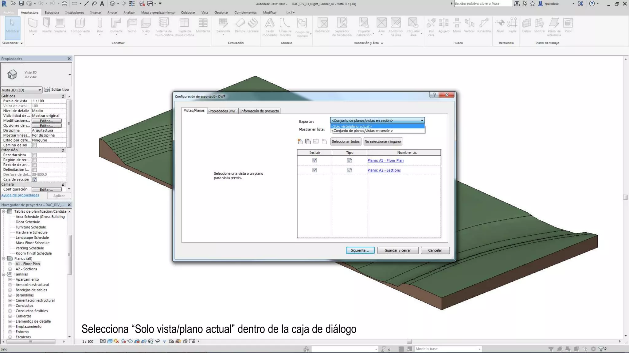Selecciona “Solo vista/plano actual” dentro de la caja de diálogo
 