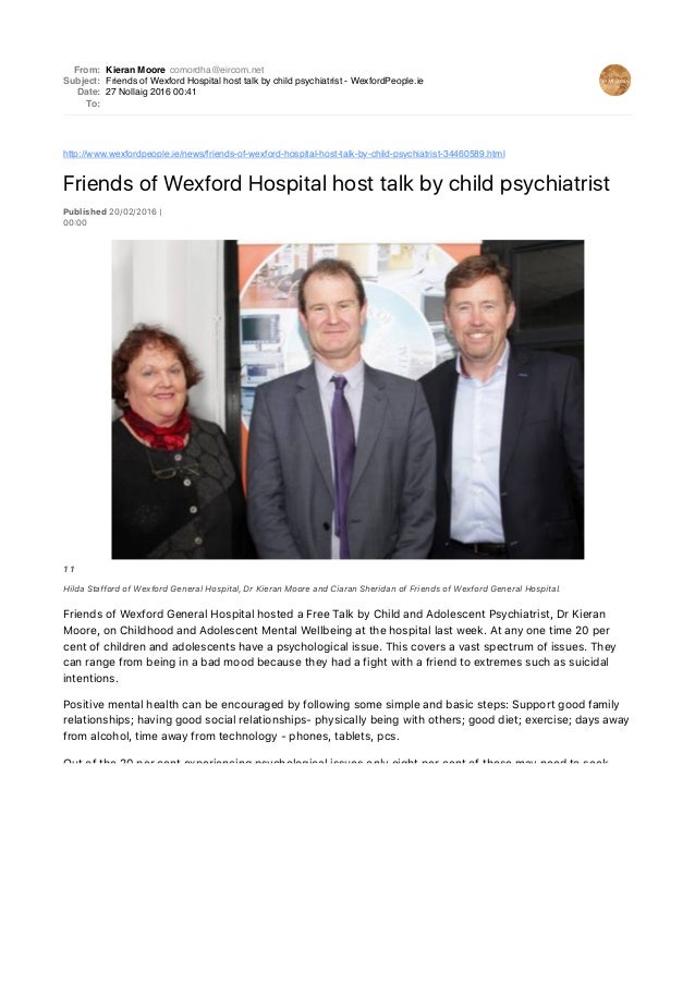 Friends Of Wexford Hospital Host Talk By Child Psychiatrist Wexfordp