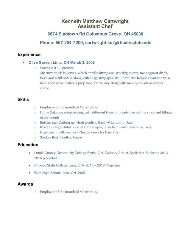 Olive Garden Resume Misse Rsd7 Org