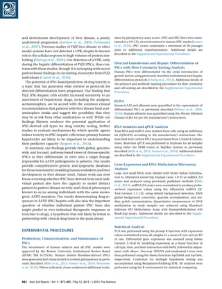 and downstream development of liver disease, a poorly
understood progression (Lawless et al., 2004; Perlmutter
et al., 2007). Previous studies of PiZZ liver disease in other
model systems have not detected a UPR, despite its known
role in the cellular response to high volumes of protein mis-
folding (Hidvegi et al., 2005). Our detection of a UPR, early
during the hepatic differentiation of PiZZ iPSCs, thus con-
trasts with these studies, though it is in keeping with recent
patient-based ﬁndings in circulating monocytes from PiZZ
individuals (Carroll et al., 2010).
The potential of iPSC-based prediction of drug toxicity is
a topic that has generated wide interest as protocols for
directed differentiation have progressed. Our ﬁnding that
PiZZ iPSC-hepatic cells exhibit increased sensitivity to an
assortment of hepatotoxic drugs, including the analgesic
acetaminophen, are in accord with the common clinical
recommendation that patients with liver disease limit acet-
aminophen intake and suggest the possibility that they
may be at risk from other medications as well. While our
ﬁndings likewise reinforce the potential application of
iPSC-derived cell types for drug toxicity testing, further
studies to evaluate mechanisms by which speciﬁc agents
induce toxicity in iPSC-hepatic cells versus primary human
hepatocytes are likely to be important in understanding
their predictive capacity (Sjogren et al., 2014).
In summary, our ﬁndings provide both global, genome-
wide and focused, pathway-based views of disease-speciﬁc
iPSCs as they differentiate in vitro into a target lineage
responsible for AATD pathogenesis in patients. Our results
provide comprehensive genetic and epigenetic databases
for thoseinterested inmodeling humanendoderm and liver
development or liver disease onset. Future work can now
focus on testing whether iPSC lines derived from each indi-
vidual patient also have the capacity to model distinct
patient-to-patient disease severity and clinical phenotypes
known to occur among individuals with the same mono-
genic AATD mutation. Our results demonstrating drug re-
sponses in AATD iPSC-hepatic cells also raise the important
question of whether individual patient iPSC lines also
might predict in vivo individual therapeutic responses or
toxicities to drugs, a hypothesis that will likely be tested in
partnership with clinical drug trials in the years ahead.
EXPERIMENTAL PROCEDURES
Production, Characterization, and Maintenance of
PSCs
The recruitment of human subjects and all iPSC studies were
approved by the Boston University Institutional Review Board
(BUMC IRB H-27636). Human dermal ﬁbroblast-derived iPSCs
were generated and characterized to conﬁrm pluripotency as previ-
ously described (Mills et al., 2013; Somers et al., 2010; Terrenoire
et al., 2013). Where indicated, clones underwent additional evalu-
ation by pluripotency array scores. iPSC and ESC lines were main-
tained in a 5% CO2 air environment in human iPSC media (Somers
et al., 2010). iPSC clones underwent a minimum of 20 passages
prior to additional experimentation. Additional details are
described in the Supplemental Experimental Procedures.
Directed Endodermal and Hepatic Differentiation of
PSCs with Flow Cytometry Sorting/Analysis
Human PSCs were differentiated via the serial introduction of
growth factors using previously described endodermal and hepatic
differentiation protocols (Cheng et al., 2012). Additional details of
the protocol and antibody staining procedures for ﬂow cytometry
and cell sorting are described in the Supplemental Experimental
Procedures.
ELISA
Secreted AAT and albumin were quantiﬁed in the supernatants of
differentiated PSCs as previously described (Wilson et al., 2008,
2010). Human albumin was quantiﬁed using the Abcam Albumin
Human ELISA kit per the manufacturer’s instructions.
RNA Isolation and qPCR Analysis
Total RNA and miRNA were isolated from cells using an miRNeasy
kit (QIAGEN) according to the manufacturer’s instructions. Hu-
man fetal liver control RNA was purchased from Clontech Labora-
tories. Real-time qPCR was performed in triplicate for all samples
using either the SYBR Green or TaqMan systems as previously
described (Mills et al., 2013; Somers et al., 2010). Additional details
are described in the Supplemental Experimental Procedures.
Gene Expression and DNA Methylation Microarray
Analysis
Large and small RNAs were labeled with biotin before hybridiza-
tion to Affymetrix GeneChip Human Gene 1.0 ST or miRNA 2.0
arrays and analyzed using previously published methods (Mills
et al., 2013). miRNA 2.0 arrays were normalized to produce probe-
set-level expression values using the Affymetrix miRNA QC
Tool (version 1.1.1.0), using default background detection, RMA
global background correction, quantile normalization, and me-
dian polish summarization. Quantitative measurement of DNA
methylation in study samples was achieved using Illumina’s
Inﬁnium HD Methylation Assay with HumanMethylation 450
BeadChip arrays. Additional details are described in the Supple-
mental Experimental Procedures.
Statistical Analysis
PCA was performed using the prcomp R function with expression
values normalized across all samples to a mean of zero and an SD
of one. Differential gene expression was assessed using limma
(version 3.14.4) by modeling expression as a linear function of
cell type, time, and their interaction with lmFit, followed by adjust-
ment with eBayes. Two-way ANOVA and moderated t tests were
then performed using the limma functions topTableF and topTable,
respectively. Correction for multiple hypothesis testing was
accomplished using Benjamini-Hochberg FDR. All analyses were
performed using the R environment for statistical computing.
882 Stem Cell Reports j Vol. 4 j 873–885 j May 12, 2015 j ª2015 The Authors
 