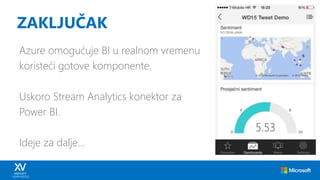 Azure omogućuje BI u realnom vremenu
koristeći gotove komponente.
Uskoro Stream Analytics konektor za
Power BI.
Ideje za dalje…
ZAKLJUČAK
 