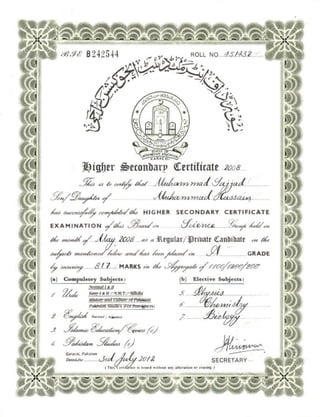 SSC. Intermediate Certificate