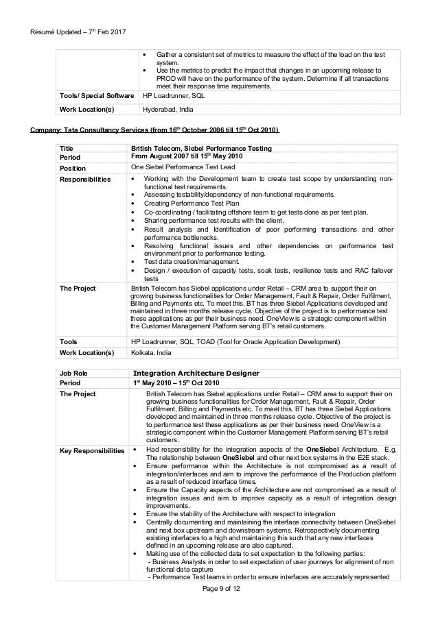 loadrunner resume