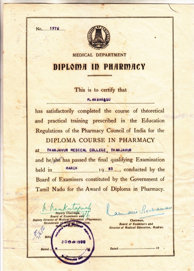 Diploma in Pharmacy Certificate with Apostille Attestation Front Si… Diploma in Pharmacy Certificate with Apostille Attestation Front Si…