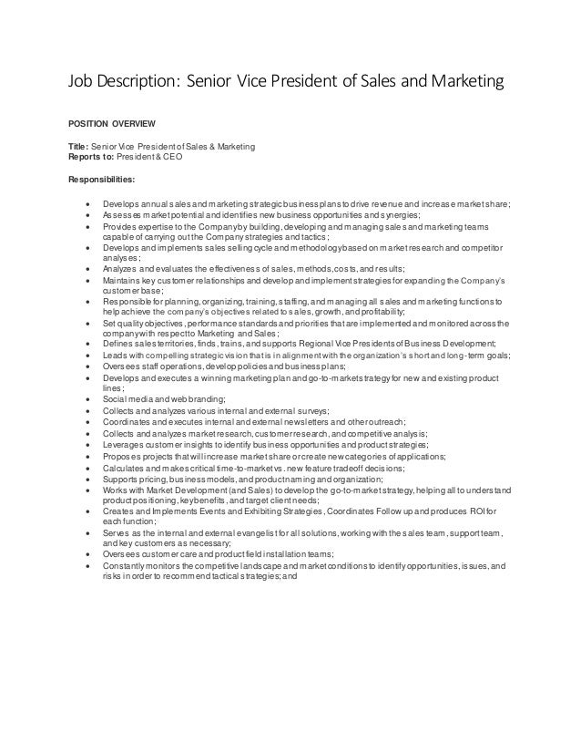 vice president of sales and marketing job description