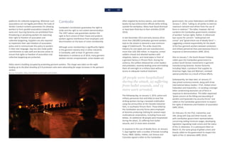 58 59
platforms for collective bargaining. Wherever such
associations are not legally permitted, the Code of
Vendor Conduct contains parameters for allowing
workers to form parallel associations towards the
same end. Sourcing factories are prohibited from
threatening or penalising workers for exercising
their right to freedom of association and
collective bargaining. Suppliers are also required
to implement their own freedom of association
policy and to communicate this policy to workers
in their own language. Gap has also made public
commitments to take swift and decisive action to
ensure that rights to freedom of association and
collective bargaining are protected.
Cambodia
Cambodia’s Constitution guarantees the right to
strike and the right to non-violent demonstration.
The 1997 Labour Law guarantees workers the
right to form unions of their choice and protects
workers against interference from employers and
discrimination on the basis of union membership.
Although union membership is significantly higher
in the garment industry than in other industries
in Cambodia, with at least 37 garment union
federations in existence as of 2014, many garment
workers remain unrepresented. Union leaders are
often targeted by factory owners, and violently
beaten by law enforcement officials while striking
outside the workplace. Many have faced dismissal
or have been fired due to their activities (CCHR
2014).
In late December 2013 and early January 2014,
more than 200,000 Cambodian garment workers
took to the streets to demand a new minimum
wage of $160/month. The strike closed the
industry for one week and cost manufacturers
more than USD 200 million. In response, armed
soldiers chased and attacked workers with
slingshots, batons, and metal pipes in front of
a garment factory in Phnom Penh. During the
violence, the soldiers detained ten union leaders
and protesters, severely beating some and holding
them all overnight at a military base without
access to adequate medical treatment.
38 people were hospitalized
during the attack, 25 suffering
from bullet wounds, and 13
more were arrested.
The following day, on January 3, 2014, police and
military personnel shot and killed at least five
striking workers during a renewed mobilization
using live ammunition at the Canadia Industrial
Park, in southwest Phnom Penh. Those killed by
the Cambodian security forces were employed
at factories producing clothing for several major
multinational corporations, including Puma and
Adidas. An additional 38 people were hospitalized
during the attack, 25 suffering from bullet
wounds, and 13 more were arrested.
In response to this use of deadly force, on January
7, Gap together with a number of brands including
Puma, H&M, Adidas, Inditex, Levi Strauss and
Columbia signed a letter to the Cambodian
government, the union federations and GMAC on
January 7, 2014, “calling on all parties to exercise
maximum restraint and refrain from the use of
force or violence.” The letter, however, did not
condemn the Cambodian governments violation
of workers’ human rights. Rather, it referenced
two causes for concern: “widespread civil
unrest” and “government use of deadly force”—
suggesting a shared responsibility for the death
of the four garment workers between protestors
and military personnel that used excessive force in
response to demonstrations (WRC 2014).
Also on January 7, the South Korean Embassy
called upon the Cambodian government to
protect South Korean investments in garment
manufacturing factories. Korean factories,
including Yakjin, a producer that supplies to
American Eagle, Gap and Walmart, received
special protection as a result of these efforts.
Subsequently, ten days later, on January 17,
Gap joined numerous brands, along with three
international labour bodies—ITUC, Global Union
Federation and IndustriALL—in sending a stronger
letter condemning excessive use of force in
response to demonstration. This letter expressed
“grave concern at the killing and wounding of
workers and bystanders by security forces” and
called on the Cambodian government to respect
the rights of detainees and freedom of association
(WRC 2014).
On February 19, the ITUC, IndustriALL and
UNI, along with Gap and other brands, met
with Cambodian government representatives
concerning setting minimum wages, developing
legislation regulating trade unions and the status
of the 21 detainees. In a subsequent letter on
March 14, the same group of global unions and
brands called on the government to respect the
rights of the 21 detainees (WRC 2014).
Police storm a building occupied by protesting garment workers. This image was taken on the night
leading up to the fatal shooting of 4-6 protestors who were advocating for wage increases in the garment
sectors.
By Luc Forsythe: http://portfolio.lucforsyth.com/index
 
