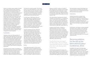 62 63
woman can maintain proper conditions of health
and a suitable standard of living, Convention
No. 183 specifies that earnings shall be no less
than two-thirds or her previous earnings or a
comparable amount. The convention also requires
states to protect women and nursing mothers
from work that has been determined to be
harmful to her health or the health of her child.
Finally, under this convention, employers are
prohibited from discriminating against women
on the basis of maternity and prevented from
terminating a woman’s employment during
pregnancy or absence on maternity leave or
during a period following her return to work—
except on grounds unrelated to pregnancy,
childbirth and related consequences.
The Code of Vendor Conduct drawn up by Gap
does not mention any standards on Maternity
Benefits. However it does include prohibition on
discrimination with regard to maternity in both
hiring and termination of workers.
Cambodia
Cambodia’s Labour Law 1997 guarantees 90
calendar days of paid maternity leave that can be
taken either before or after delivery (Article 182).
Women are also guaranteed 50% wages during
maternity leave (Article 183). However, these
benefits are only applicable for women who have
worked continuously for a minimum of one year
at the factory. The requirement of uninterrupted
service disadvantages women hired under FDCs
who are unlikely to have continuous employment.
(CCHR 2014).
Since garment factory workers in Cambodia are
predominantly women, lack of access to adequate
reproductive and maternal health services is
a significant issue. As early as 2012, workers
organizations began reporting that pregnant
women were regularly threatened with dismissal
from garment manufacturing jobs. This led many
women to terminate pregnancies in order to keep
their jobs, Women also force themselves to work
until the very last day before the delivery, putting
their own lives at risk. Most women on FDCs do
not get their contracts renewed after they go on
maternity leave (CCHR 2014; Nuon 2011).
In a 2015 report, “Work Faster or Get Out”:
Labour Rights Abuses in Cambodia’s Garment
Industry, Human Rights Watch documented
reports of discrimination in hiring based on
maternity and denial of maternity benefits to
workers—even though they had been employed
for more than one year—within a Gap sourcing
factory in Cambodia. In order to protect the
identity of workers, identifying information for the
factory was not disclosed (Kashyap 2015).
Factories employing more than 100 female
workers are also required by law to set up
a nursing room and day care center (Article
186). Women are also legally allowed one hour
off a day, in addition to regular breaks, for
breastfeeding during the first year following
delivery (Article 184). However, according to
BFC, 67% of factories monitored do not comply
with this provision. Many women are required
to choose between leaving their jobs in order to
breastfeed—thereby losing their only income; or
to take them to private day-care centers where
they are fed with low-quality formula milk.
India
India’s Maternity Benefits Act, 1961 protects
employment of women in establishments and
provides for maternity and other related benefits.
Female workers are entitled to a maximum of
12 weeks of maternity leave. Out of these 12
weeks, six weeks leave is post-natal leave. In
case of miscarriage or medical termination of
pregnancy, a worker is entitled to six weeks of
paid maternity leave. Employees are also entitled
to one additional month of paid leave in case of
complications arising due to pregnancy, delivery,
premature birth, miscarriage, medical termination
or a tubectomy operation (two weeks in this case)
(Sections 6-10).
The maternity leave is awarded with full pay on
completion of at least 80 days in an establishment
in the 12 months prior to her expected date of
delivery. The maternity benefit is awarded at the
rate of the average daily wage for the period of a
worker’s actual absence from work. Apart from 12
weeks of salary, a female worker is entitled to a
medical bonus of 3,500 Indian rupees (Section 5).
A pregnant woman worker is entitled to a
maternity benefit (in the form of medical
bonus) of one thousand rupees if no prenatal
confinement and post-natal care is provided by
the employer free of charge. It can be increased to
a maximum limit of twenty thousand rupees. The
Central Government is authorized to increase the
basic amount every three years. In August 2008,
the amount of medical bonus was 2500 Indian
rupees which has been later raised in 2011 to
3500 Indian rupees (Section 8).
In all 4 factories surveyed
for this study, all 50 workers
reported that women are fired
from their jobs during their
pregnancy.
In all 4 factories surveyed for this study, all 50
workers reported that women are fired from their
jobs during their pregnancy. Permanent workers
report being forced to take leaves without pay for
the period of their pregnancy. Contract, piece rate
and casual workers reported that although most
of the time they are reinstated in their jobs after
pregnancy, they receive completely new contracts
that cause them to lose seniority.
Indonesia
Indonesian law prevents employers from
terminating or forcing employees to resign
because they are pregnant, on maternity leave, or
based upon their marital status. Under the Labour
Social Security Act, 1992 and Manpower Act,
2003, women are entitled to compensation on the
basis of reduced earnings during pregnancy (BWI
2012).
All 100 workers interviewed in Indonesia reported
that only permanent workers receive maternity
leave. The trend toward precarious work in the
Indonesia garment sector, facilitated by PP78,
leaves an increasing number of women garment
workers vulnerable to discrimination and
reduced earnings during pregnancy and refusal of
maternity beneits.
Recommendations
for the ILO at the
International Labour
Conference, 2016
As detailed in this report on the Gap supply
chains in Cambodia and India, there is an urgent
need for global mechanisms to monitor and
regulate GVCs and GPNs. The ILO—the only global
tripartite institution—has a unique role to play in
setting standards for all of the actors that impact
fundamental principles and rights at work.
 