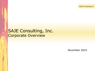 SAJE Consulting, Inc.
Corporate Overview
November 2015
 