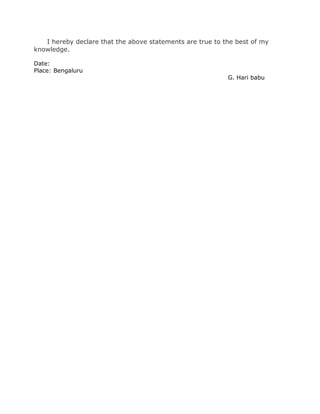 I hereby declare that the above statements are true to the best of my
knowledge.
Date:
Place: Bengaluru
G. Hari babu
 