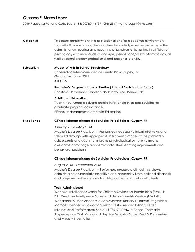 Cv Psychometrist