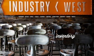 inventory
BEDROOM + OFFICE + SOFAS + STOOLS + STORAGE + LIGHTING + UPHOLSTERY + BENCHES + CHAIRS + TABLES
Our story......................................................................2
Casey DeBois..............................................................4
Jessica Canovas.......................................................6
Dani Arps......................................................................8
Jenna Snyder-Phillips............................................10
Tom Gray + Sarah Marie Johnston.................12
Jordan England........................................................14
 