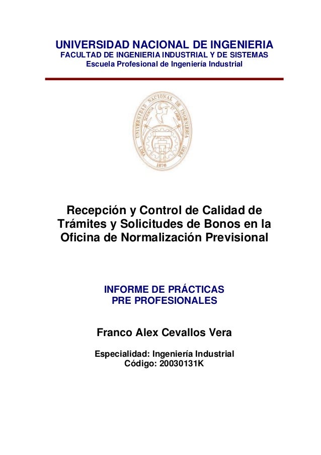 Informe De Practicas Pre Profesionales Cevallos Vera Franco Alex