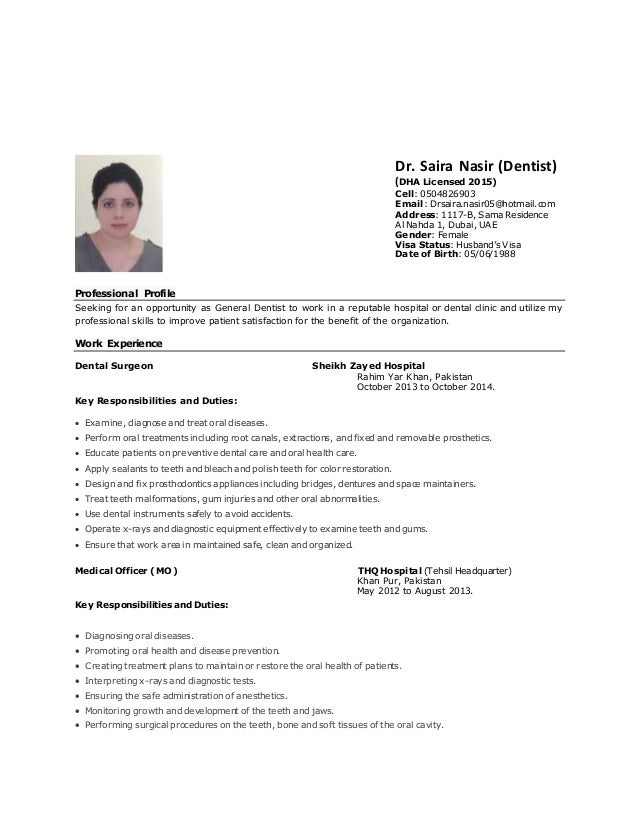 dental resume format india