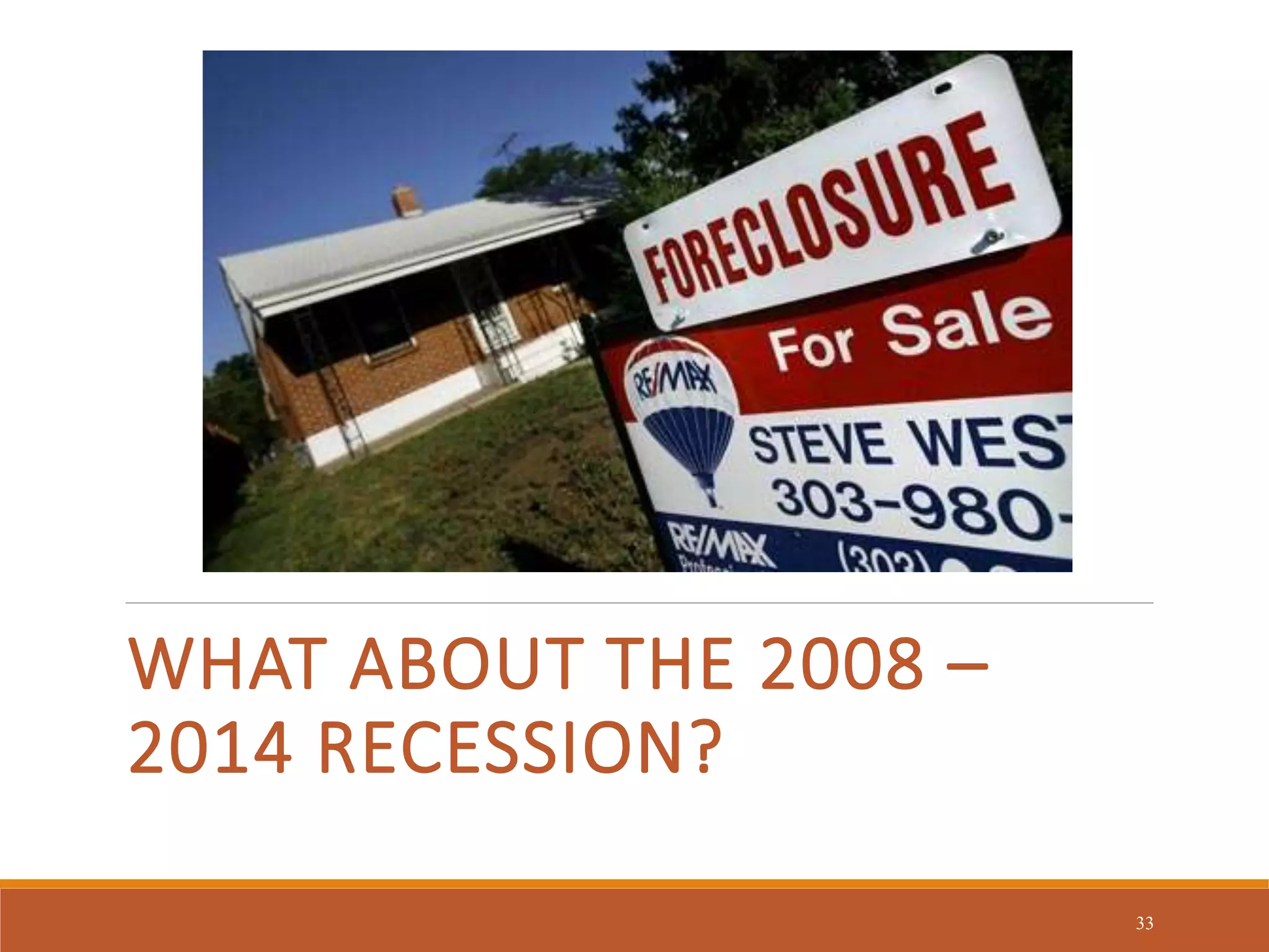 WHAT ABOUT THE 2008 –
2014 RECESSION?
33
 