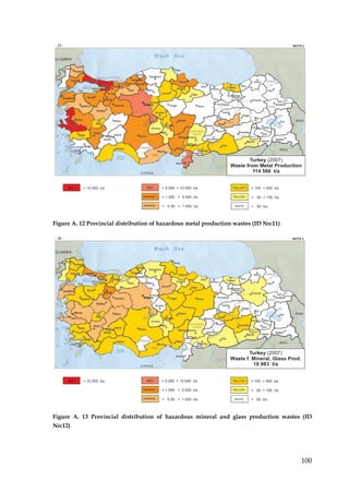 Figure A. 12 Provincial distribution of hazardous metal production wastes (ID No:11)




Figure A. 13 Provincial distribution of hazardous mineral and glass production wastes (ID
No:12)




                                                                                       100
 