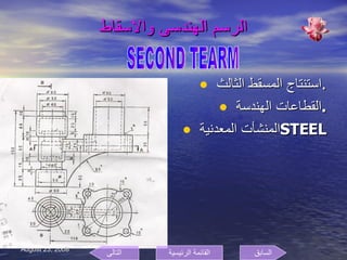 الرسم الهندسى والاسقاط استنتاج المسقط الثالث  . القطاعات الهندسة  . المنشأت المعدنية  STEEL SECOND TEARM السابق التالى القائمة الرئيسية 