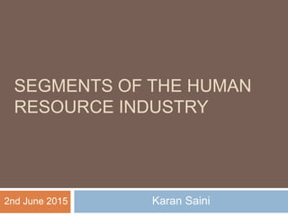 SEGMENTS OF THE HUMAN
RESOURCE INDUSTRY
Karan Saini2nd June 2015
 