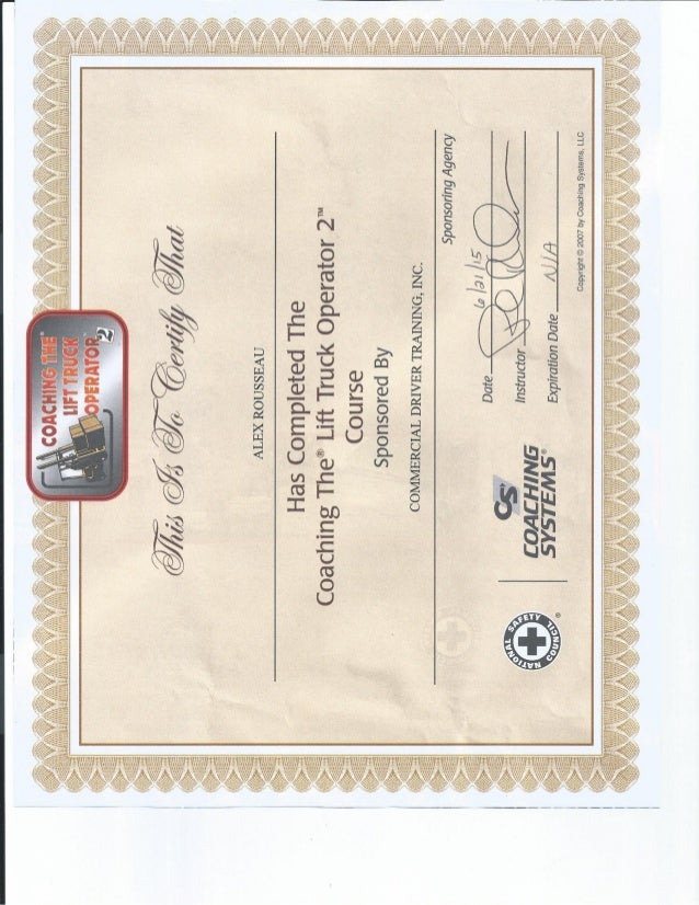 Lift Truck certification