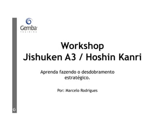 Workshop
Jishuken A3 / Hoshin Kanri
Aprenda fazendo o desdobramento
estratégico.
Por: Marcelo Rodrigues
 