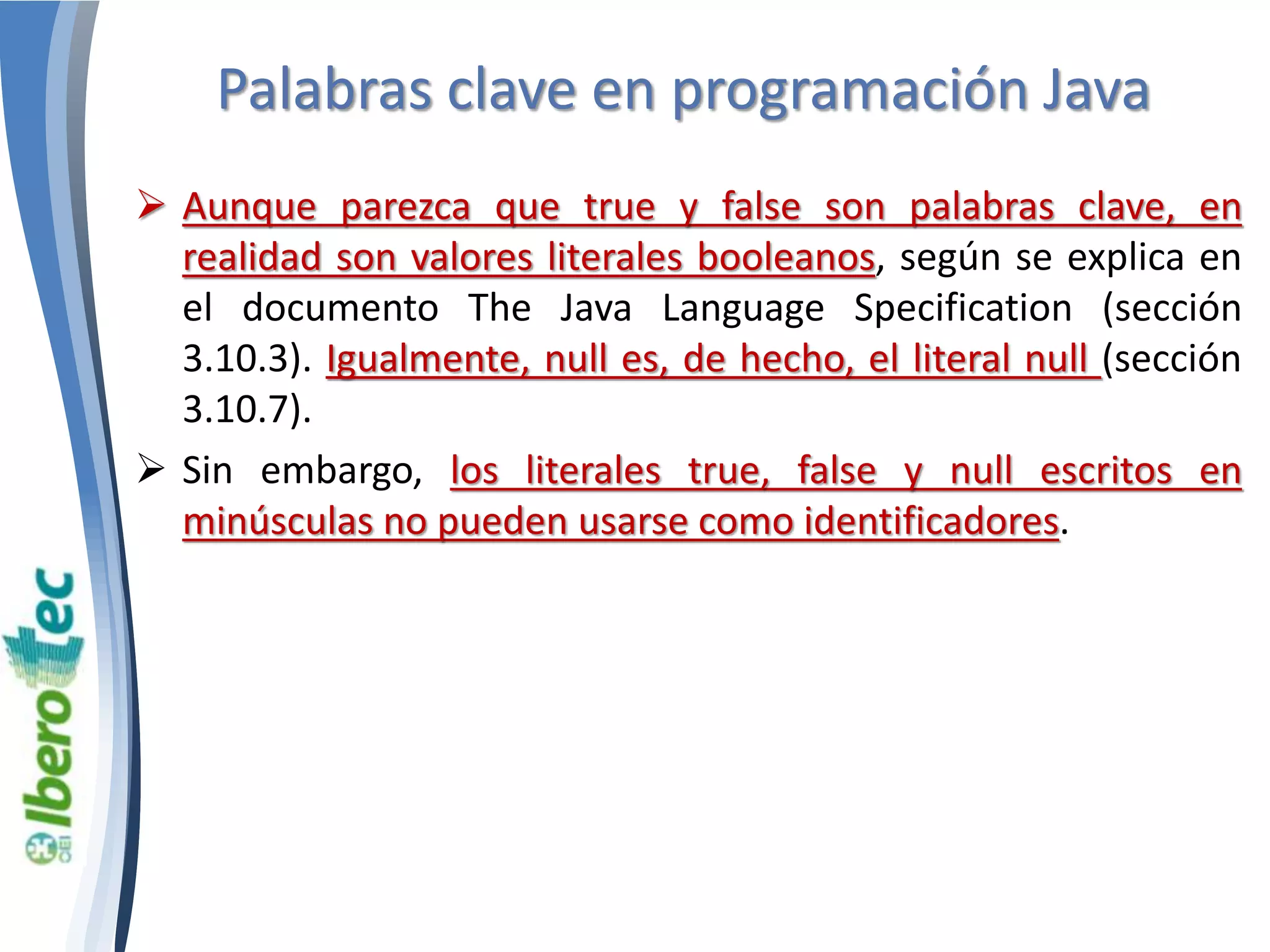 Identificadores palabras clave y tipos Java | PPTX | Programming ...