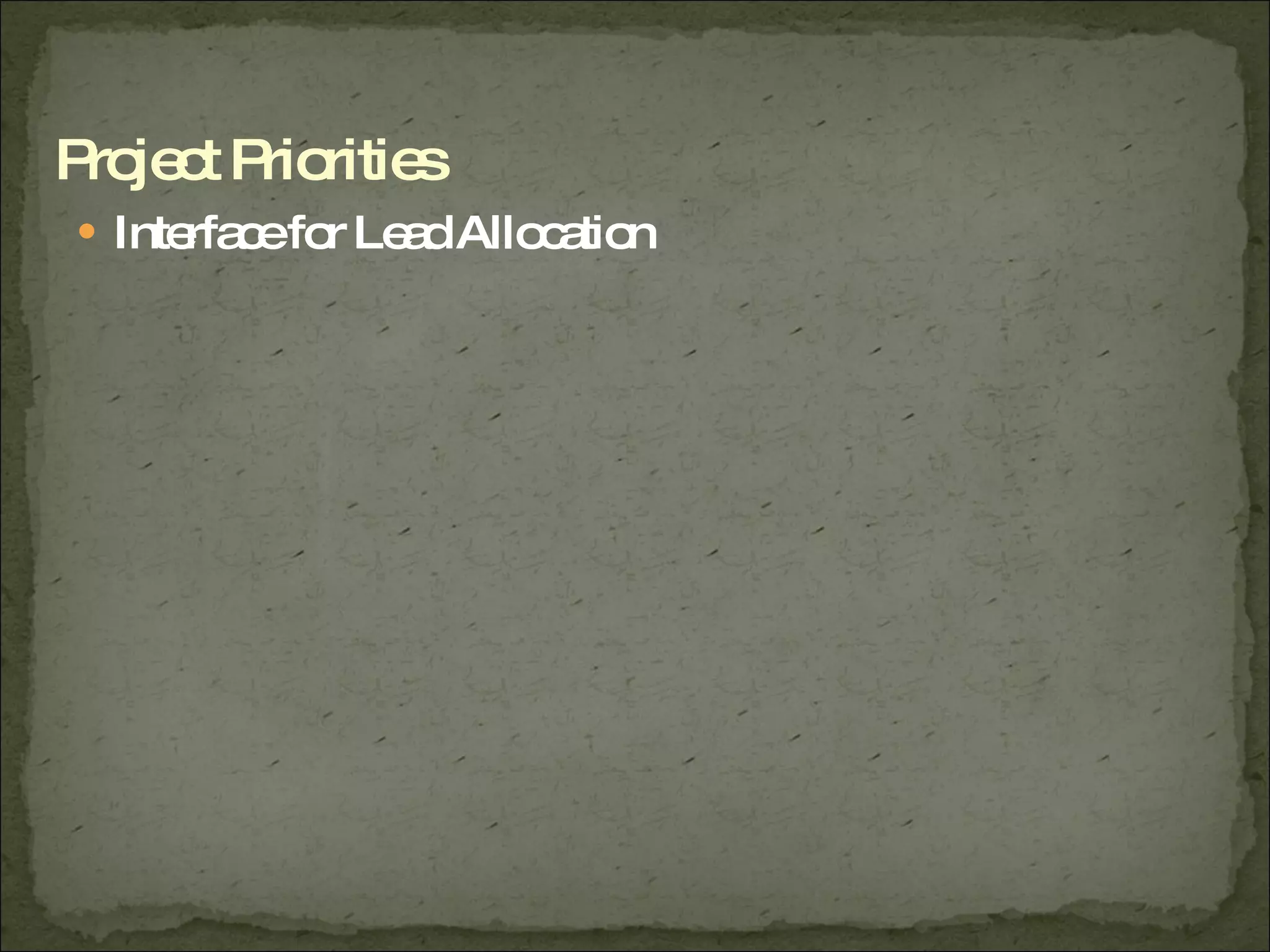 Interface for Lead Allocation Project Priorities 